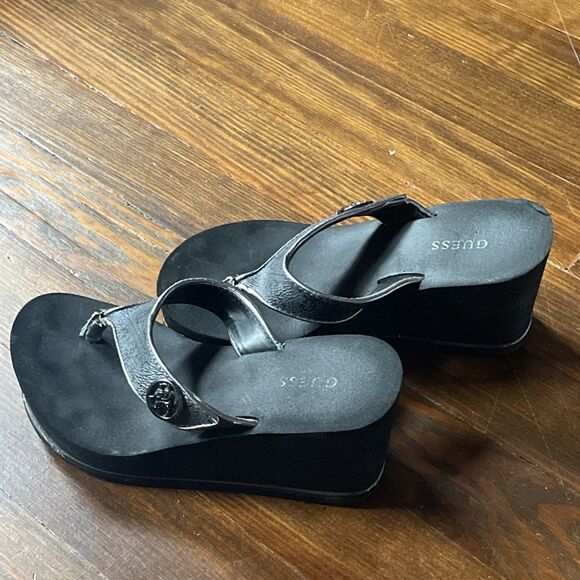 G by GUESS Women's Black Silver Wedge Sandals - Picture 7 of 9